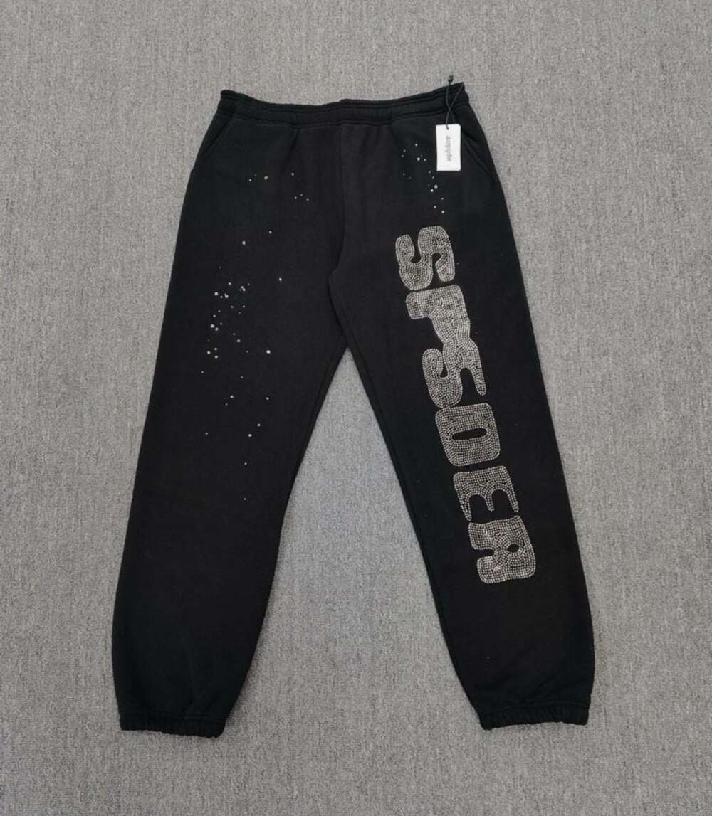 Sp5der Rhinestone Silk Sweatpant Black